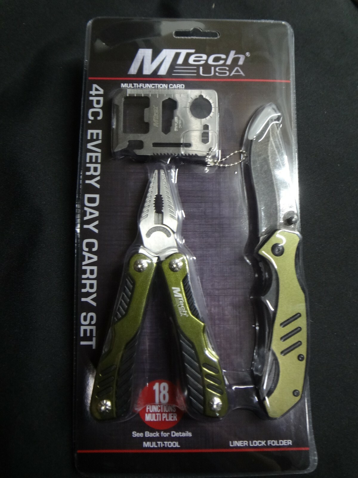 4pc Multi Tool Kit Tactical Rescue Pocket Knife Pliers Survival Card Camp RV UTV