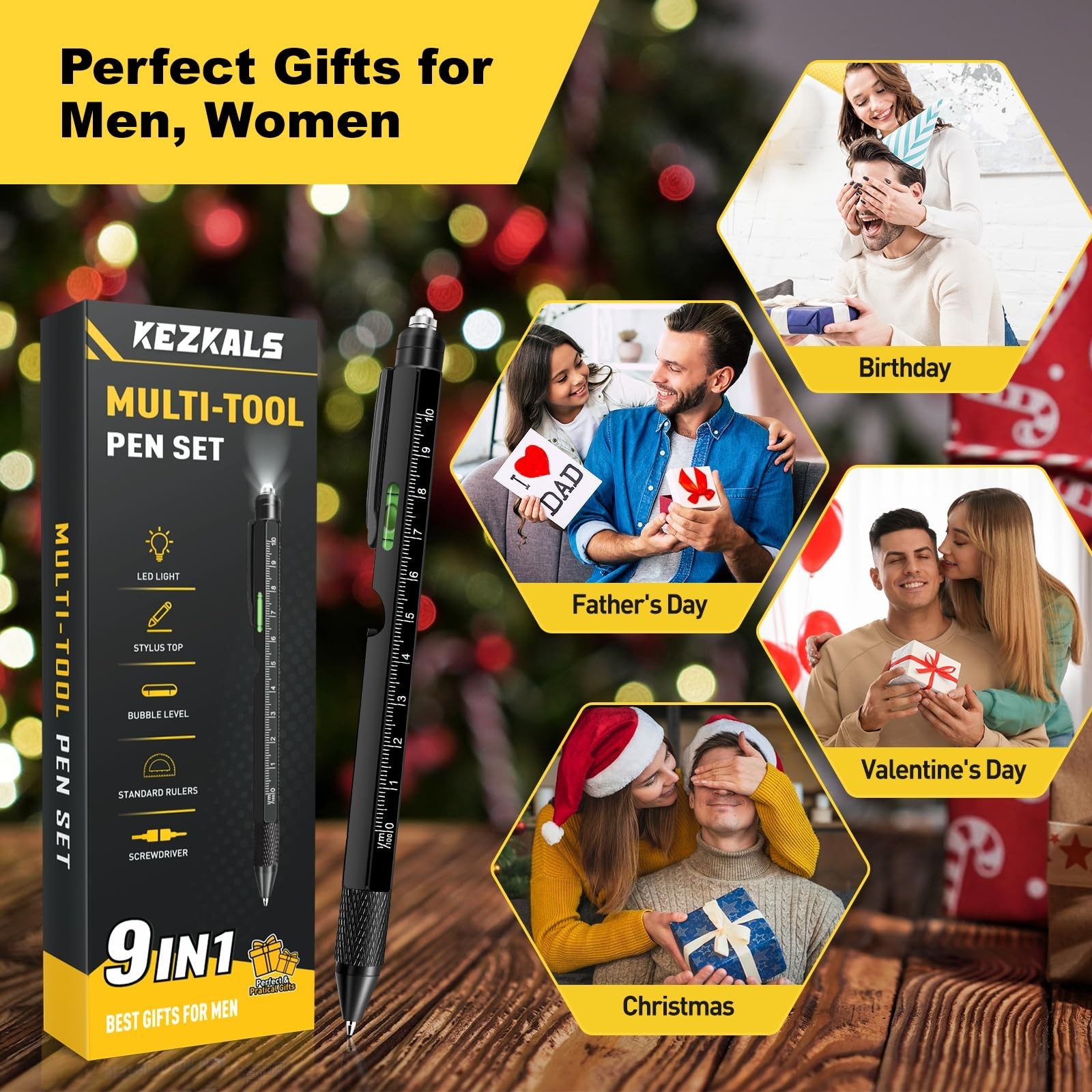 9-in-1 Multitool Pen – Unique Birthday Gifts for Men, Cool Gadgets for Dad, Husb