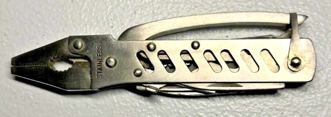 Vintage 8 in 1 Stainless Steel Folding Multi Tool Pliers Knife Saw Used