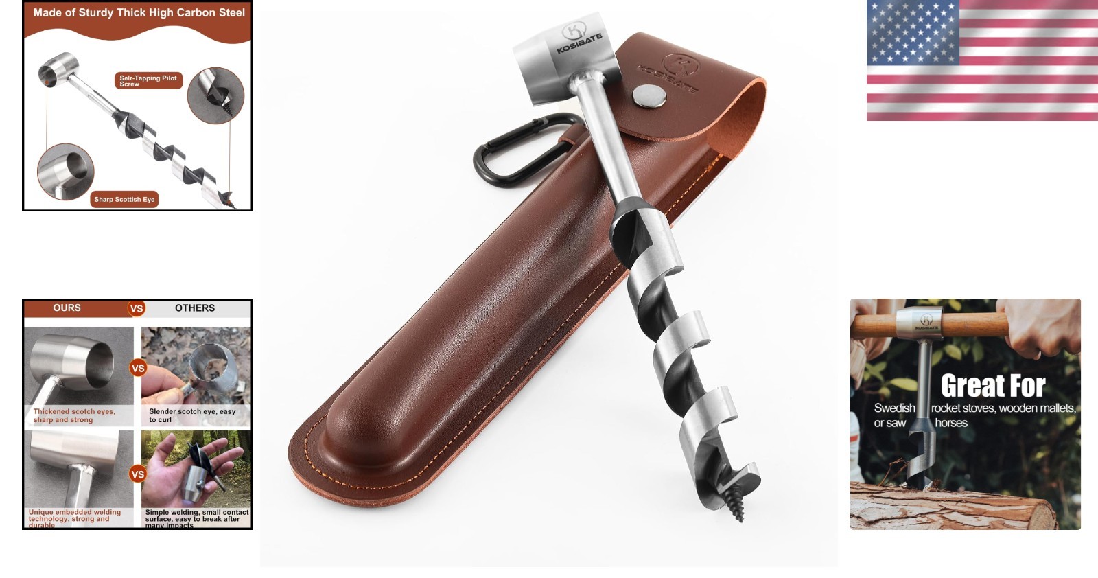 Durable Hand Auger Wrench with Genuine Leather Sheath – Lightweight & Efficient