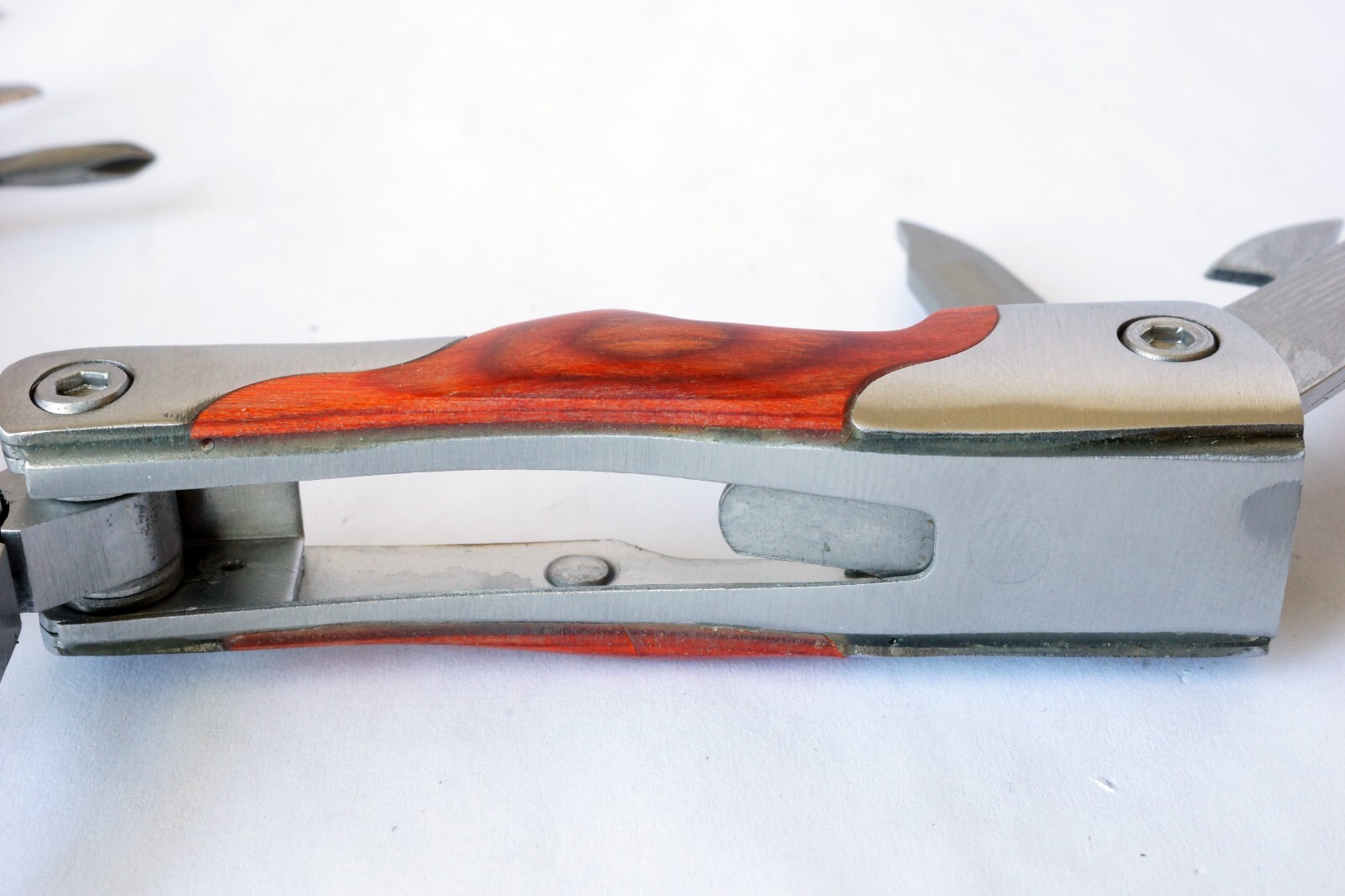 Survival Stainless Steel Multi Tool Plier 9 In 1 Portable Compact Wood Handle