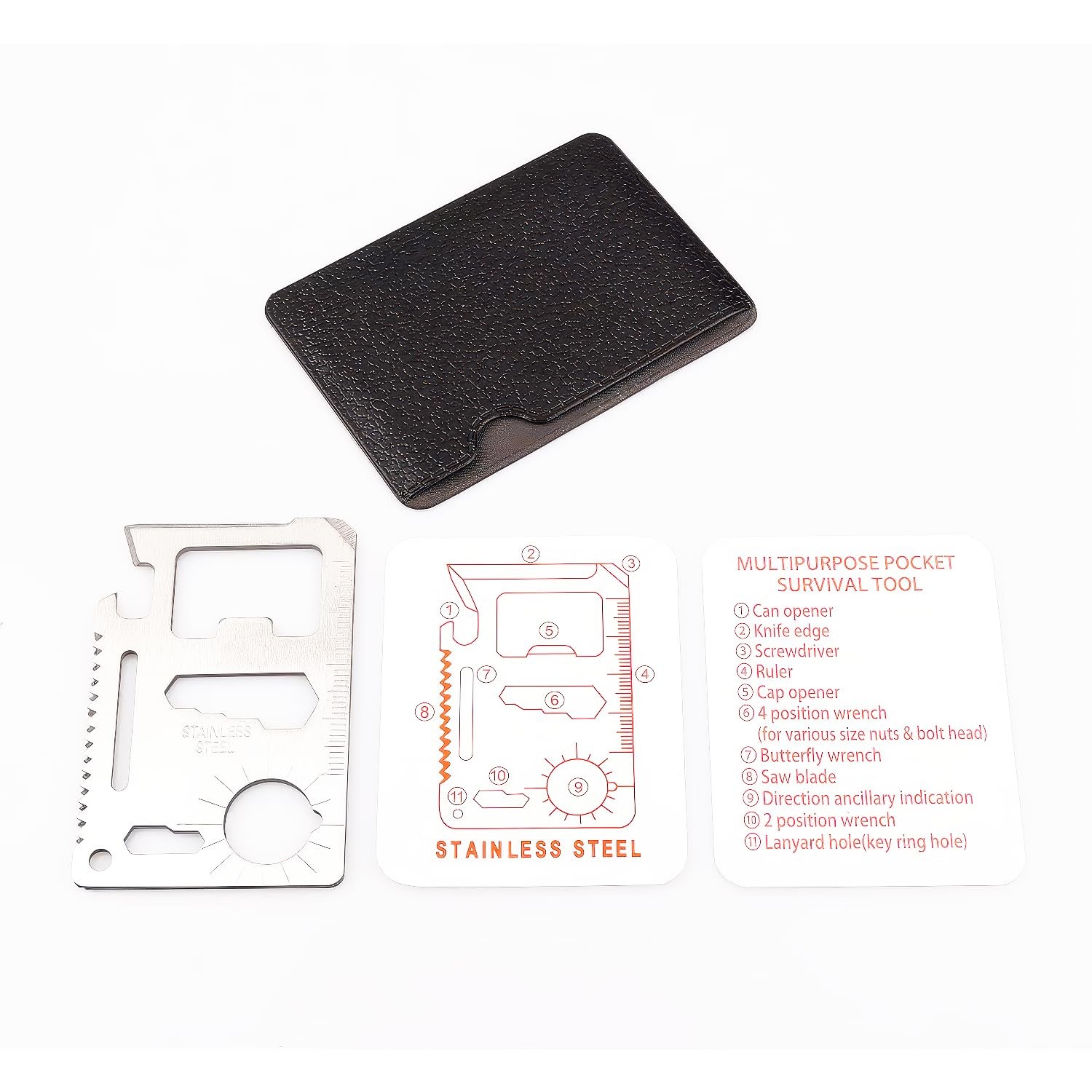 11in1Multitool Card Stainless Steel – Compact Survival Tool with Sheath – Ide…