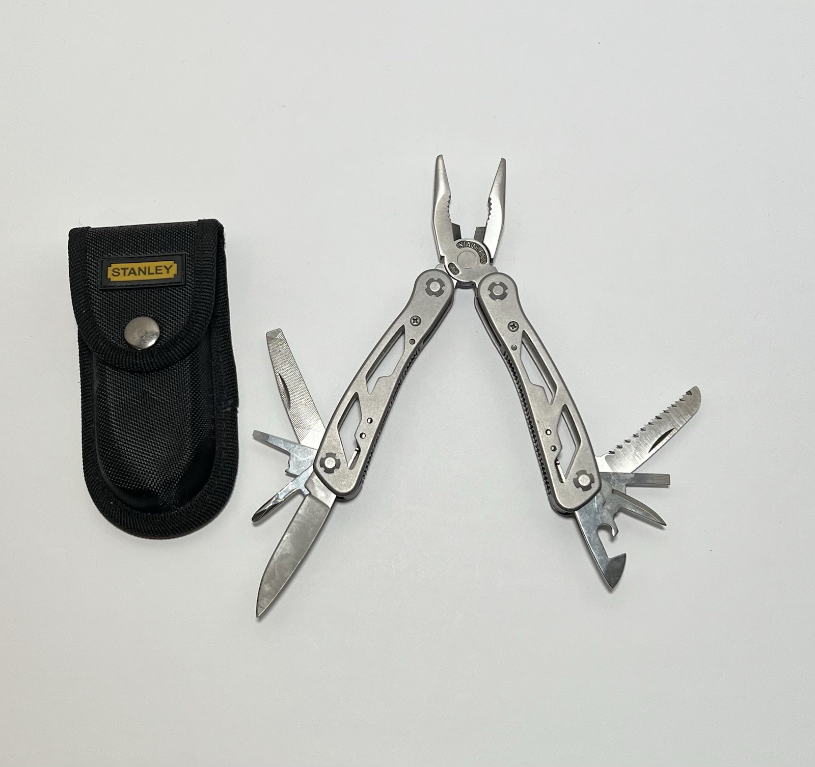 Stanley Stainless Multi-Tool Folding Pliers Knife Saw Screwdriver w/ Sheath