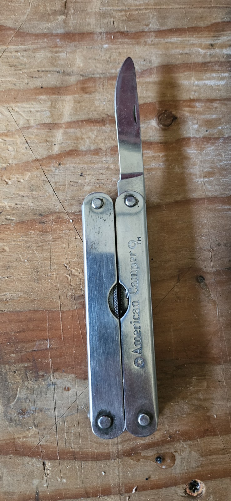American Camper Multi-Tool Stainless Steel 7 Tools Silver with Sheath