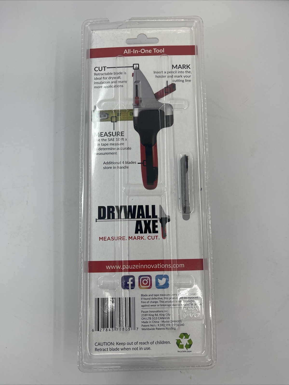Drywall Axe All-in-one Hand Tool with Measuring Tape and Utility Knife***NEW***