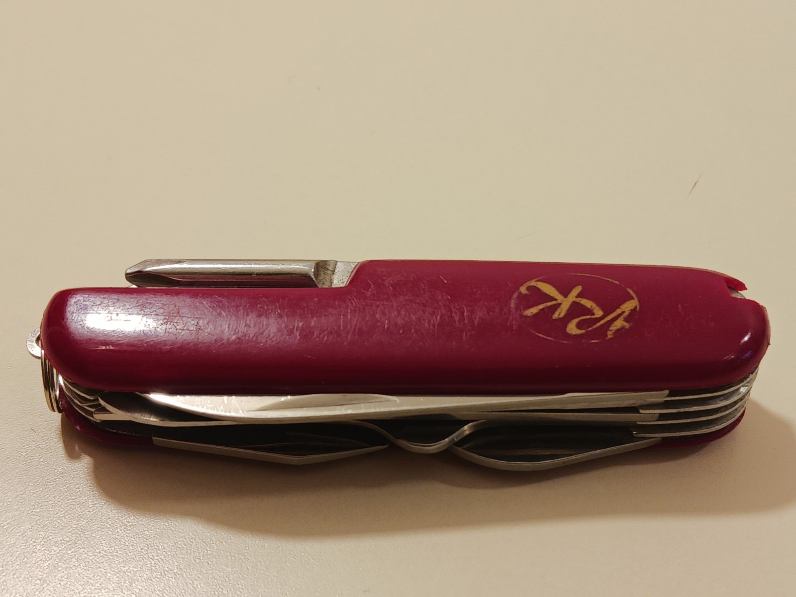 RK Logo Pocket Knife Multi-tool Stainless Steel Red Handle Camping Utility EDC