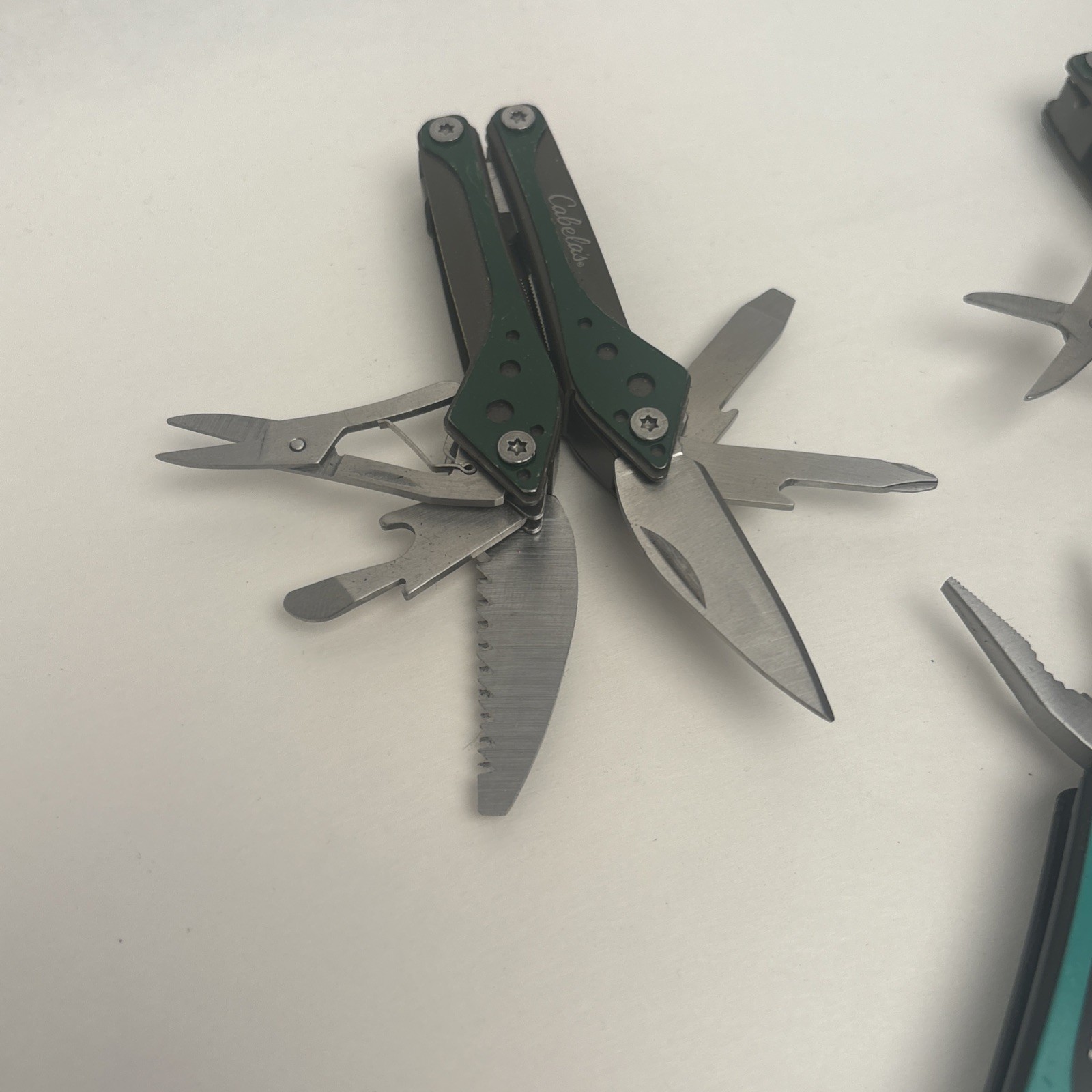 LOT of 3 Cabela/Pursuit Green 7-in-1 Small Multi-Tool Camp Hike Fish Hunt