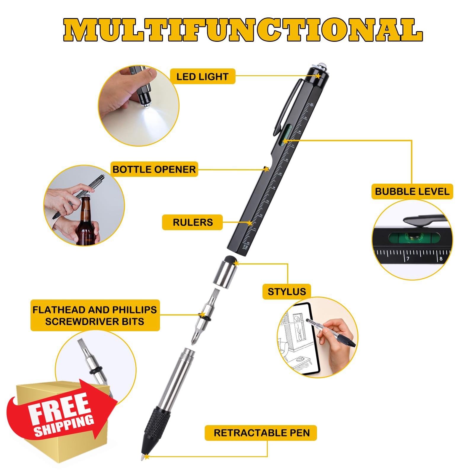 PPRAFDD Black 9-in-1 Multitool Pen