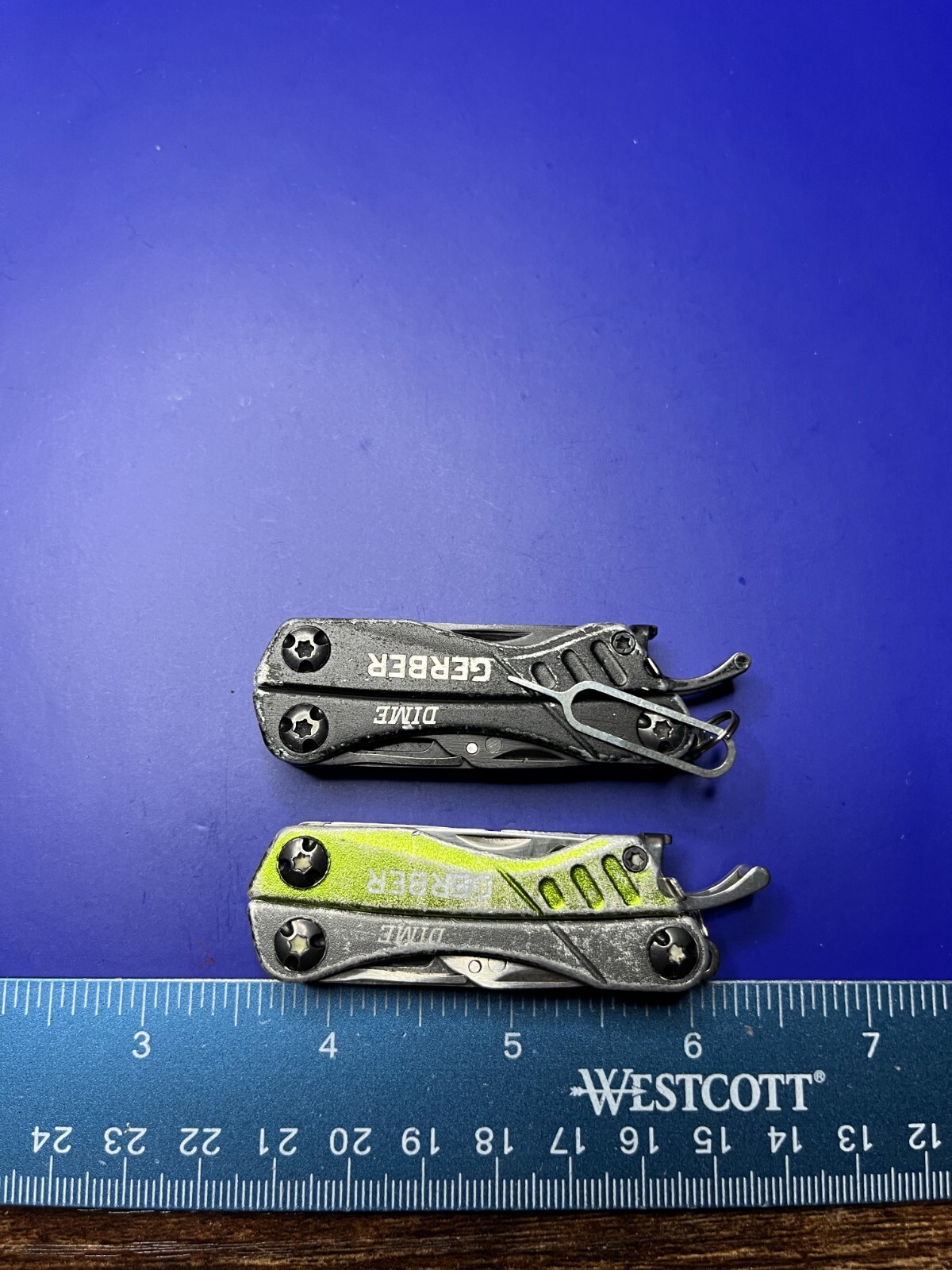 Lot of 2 Gerber Dime Multi-Tools Small Keychain Pliers Knife File Scissors