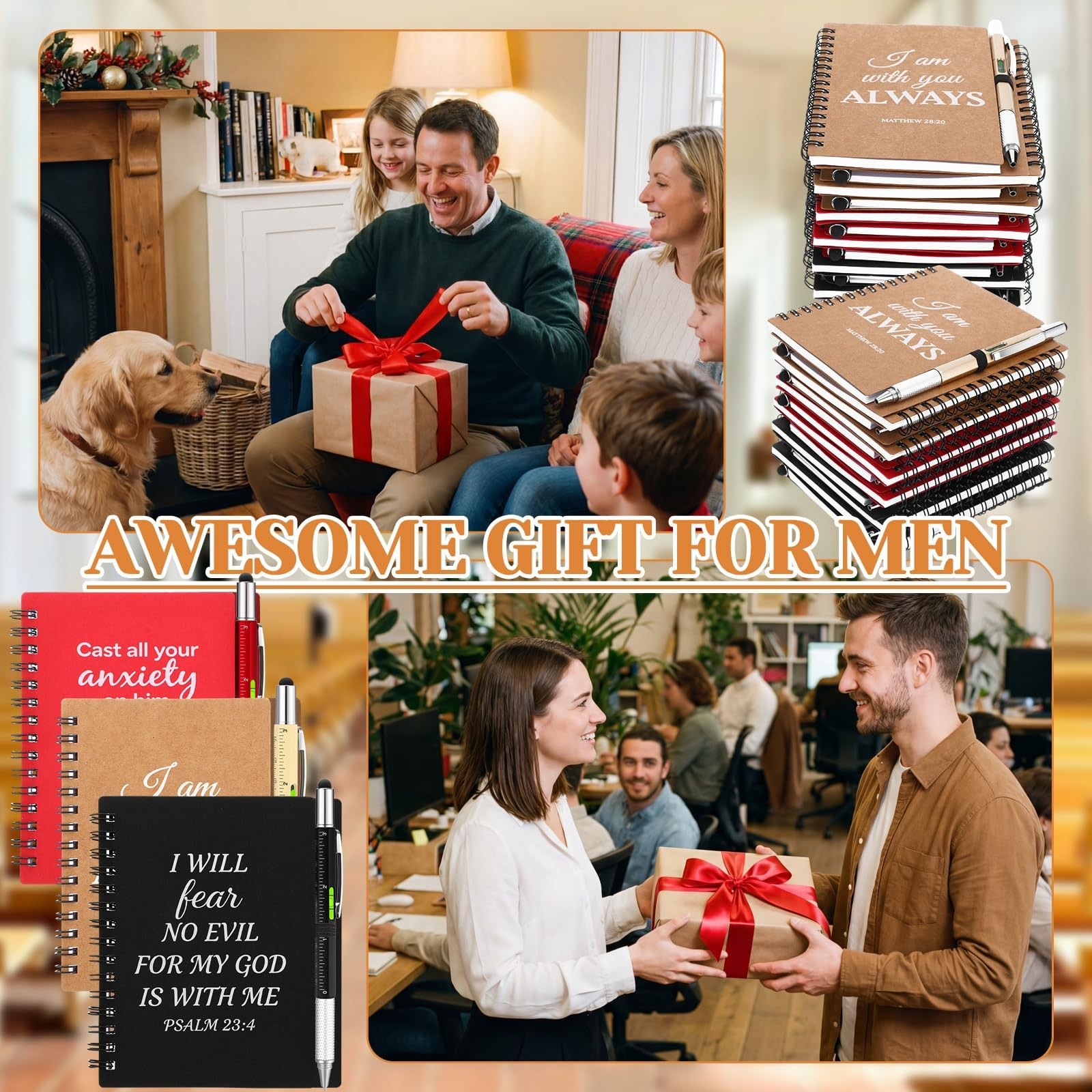 24 Pcs Christian Gifts Set – Multi Tool Pens & Religious Notebooks for Dad, Husb