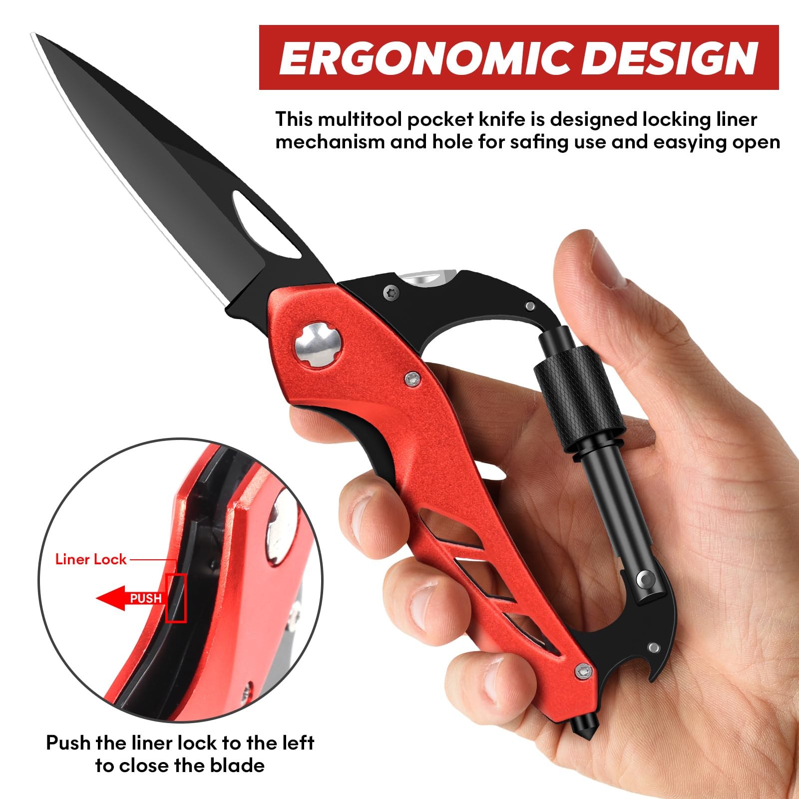 Multitool Carabiner with Pocket Knife, Survival Gear for Camping Hiking，EDC C…