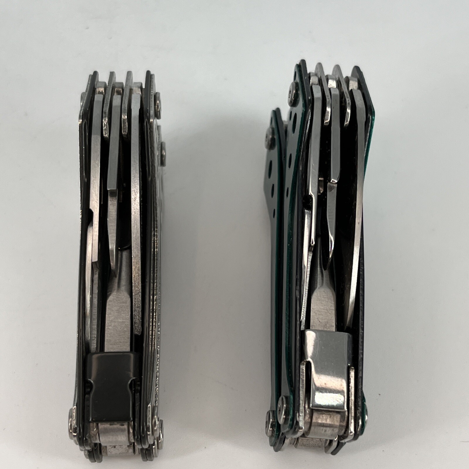LOT OF 2 Cabela’s SILVER & GREEN Mini Multi-Tool Spring Open Pliers Scissors Saw
