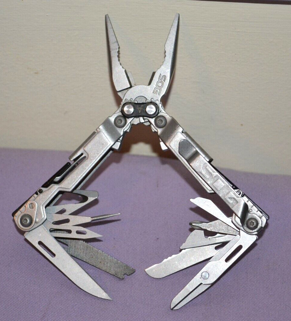 SOG PowerPint Multi-Tool Plier, knife, Scissors & Other Tools W/Belt Clip–Great