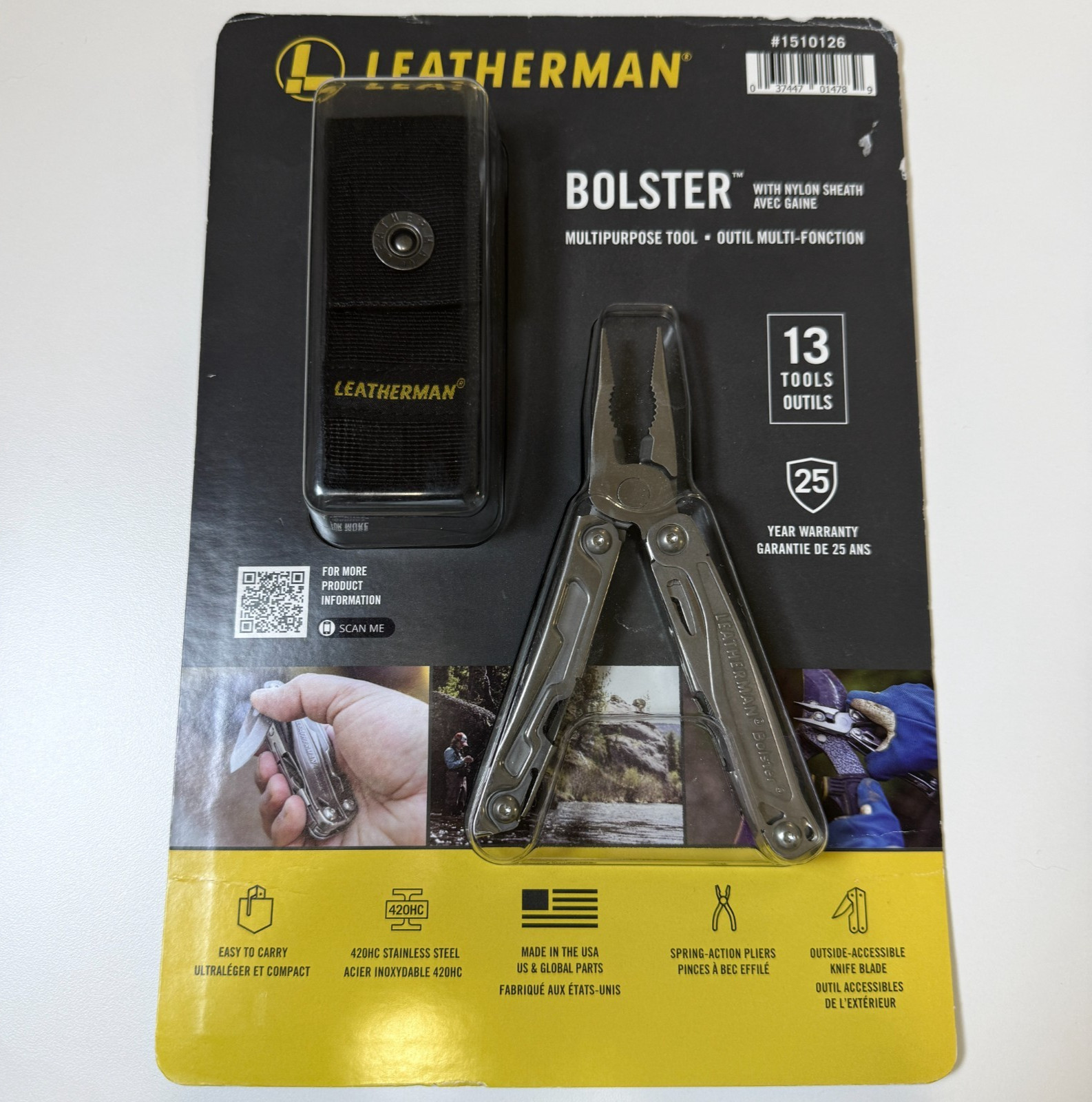 Leatherman Bolster Multitool with Nylon Sheath Stainless 13 Tools Multipurpose