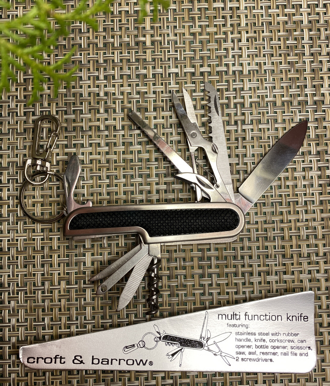 Croft & Barrow Multi Function Knife Keychain: Can Opener Scissors Saw Cork Screw