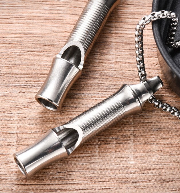 High Stainless Steel Whistle Necklace Lanyard Camping Survival Keychain EDC Tool