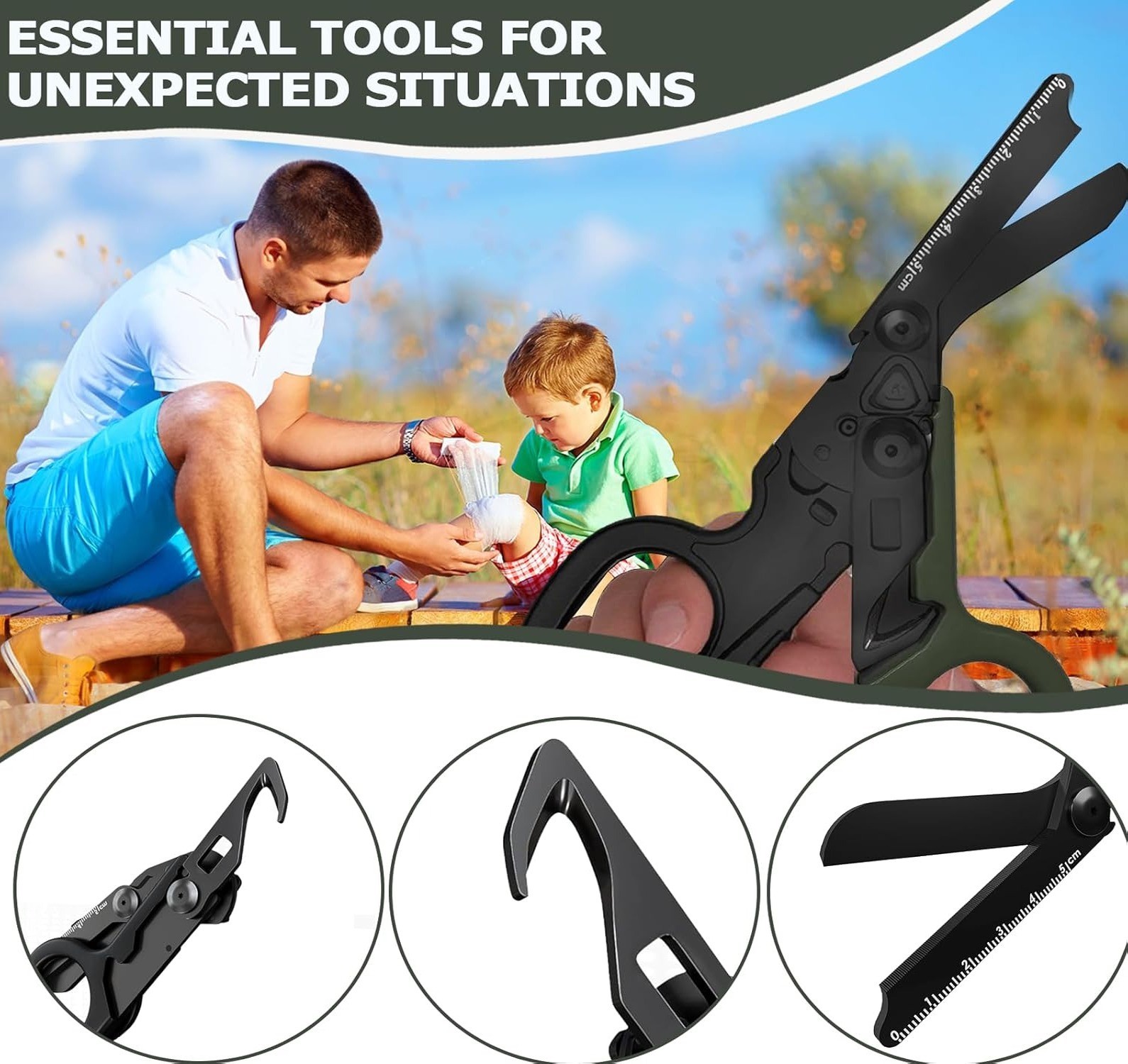 Foldable Trauma Shears Multi Tool Emergency Scissors Holster Glass Breaker EMT