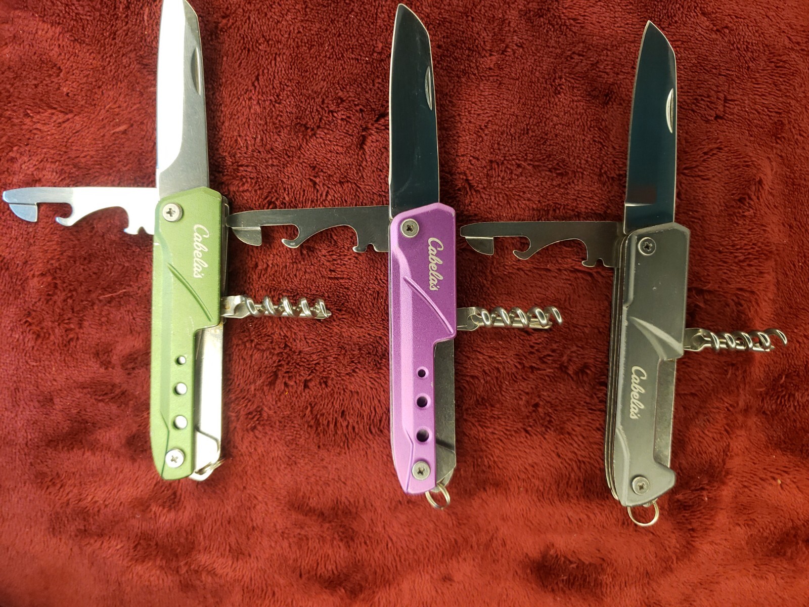 Lot 3 Cabela’s 8-In-1 Pocket Tool Green Purple Gray