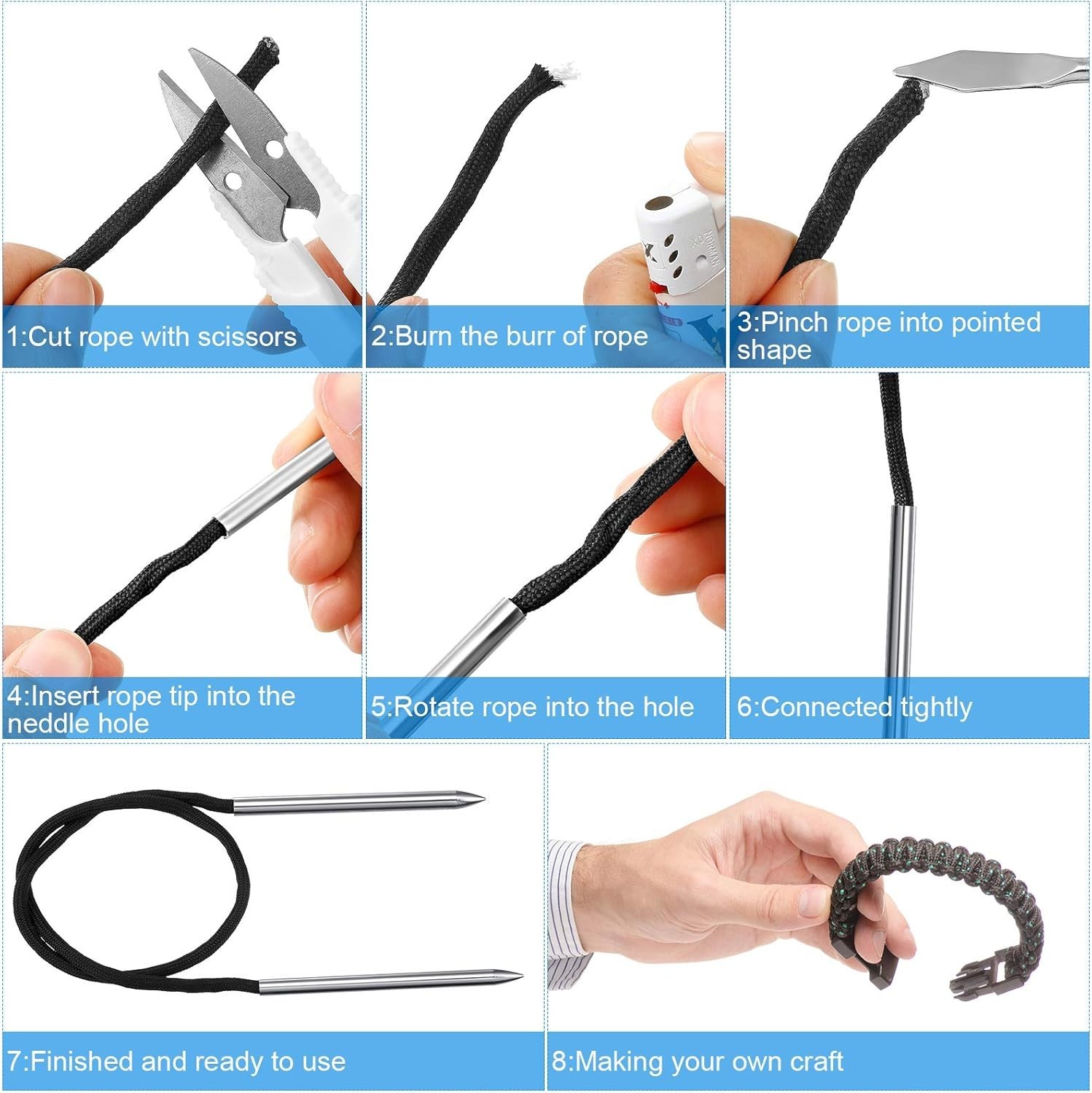 Juego de 12 piezas de herramientas para nudos de acero inoxidable para paracord
