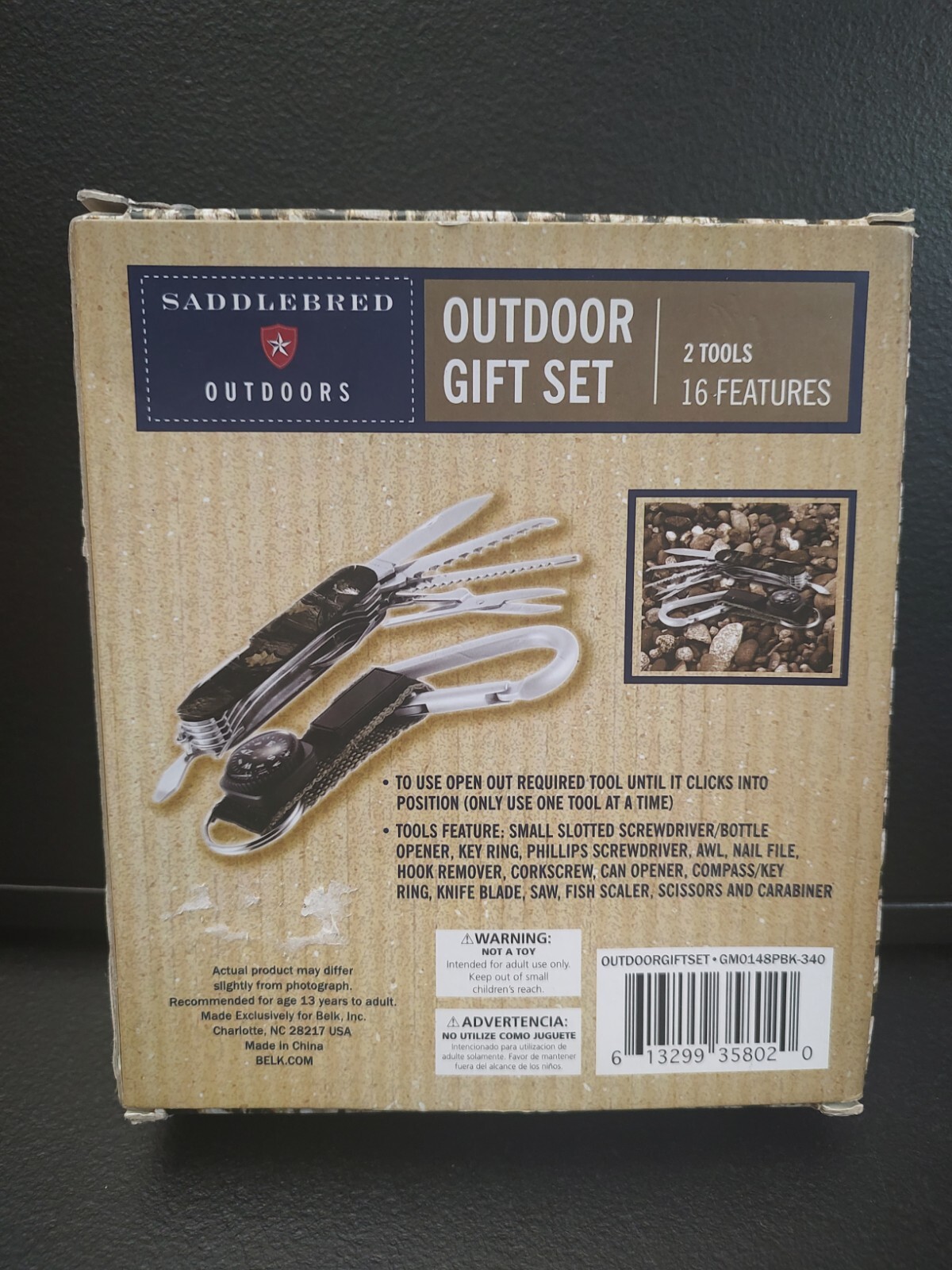 SADDLEBRED OUTDOORS GIFT SET COMPASS Carabiner, Multi tool Knife 16 Feature