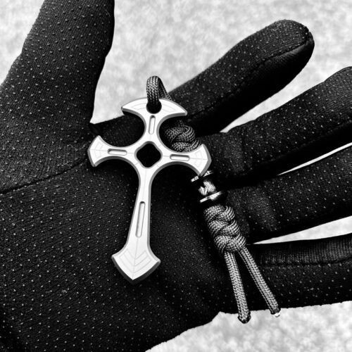 TC21 Titanium Alloy CNC Cross Necklace Pendant Bead Keychain Outdoor EDC Tools
