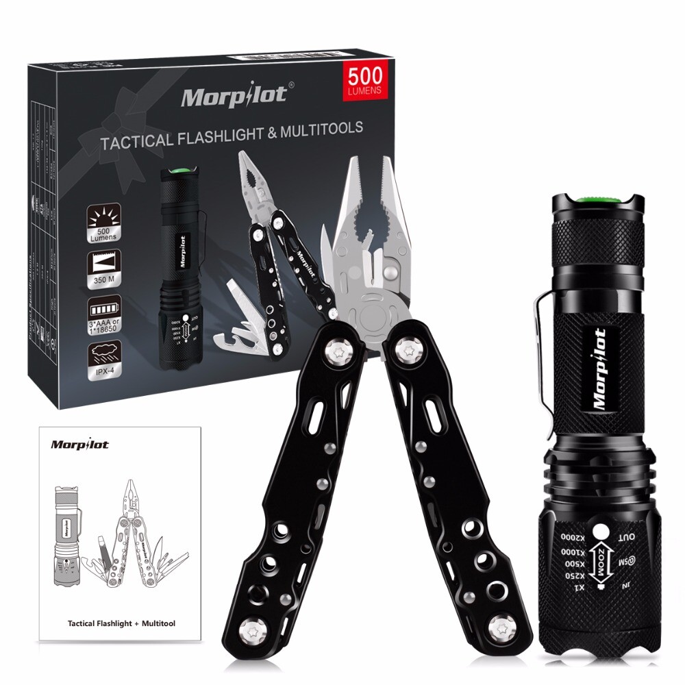 14-in-1 Multitool Plier Set Multi-Pliers w/ 500LM Tactical Flashlight Multi-Tool