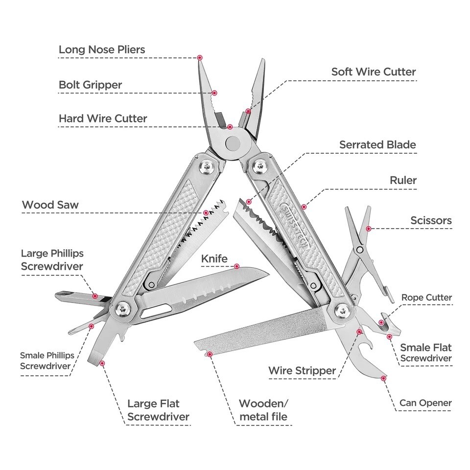 SWISS TECH 17 in 1 Multi Plier Folding Plier Wire Stripper Outdoor Camping Multi
