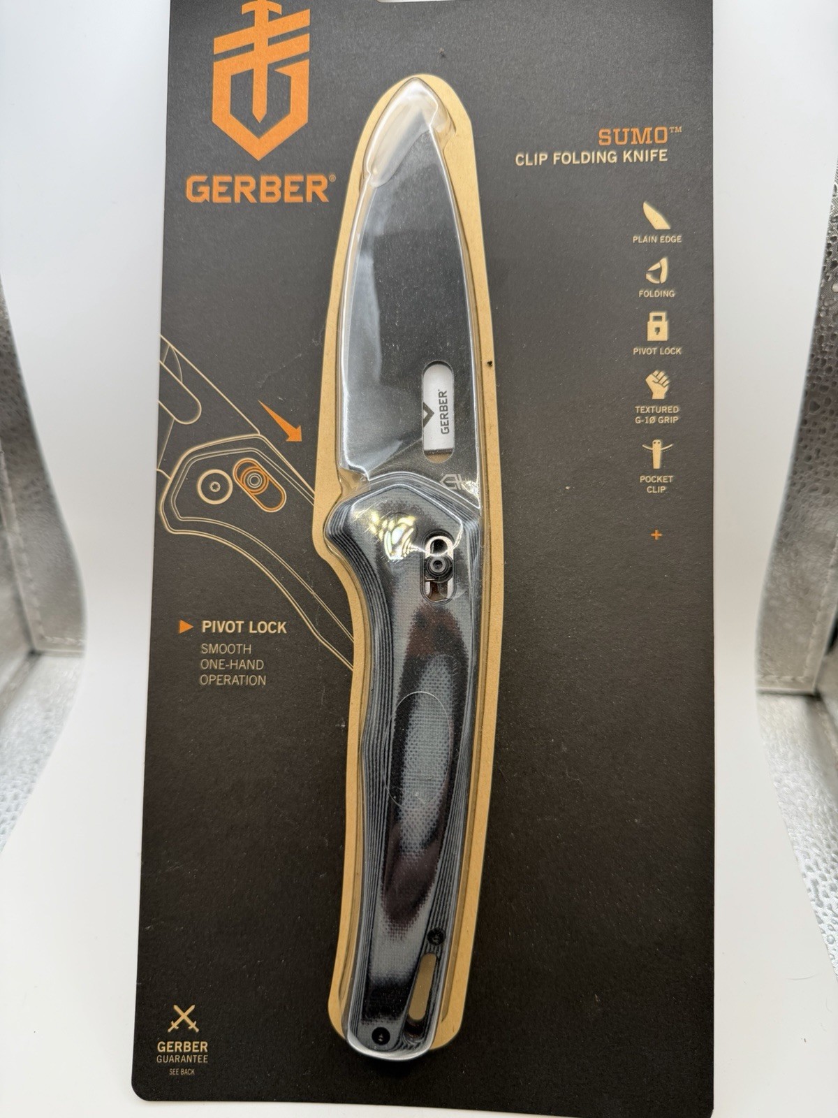Gerber Sumo Pivot Lock Black Gray G10 Handle Folding Knife New 31-003927