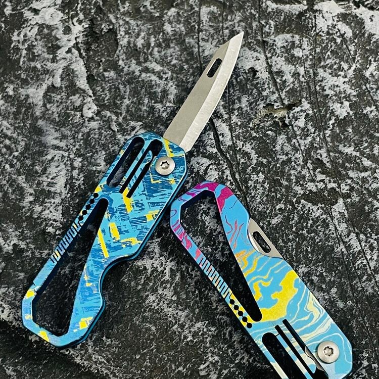 Blue Titanium alloy EDC Tool Keychain Manual folding