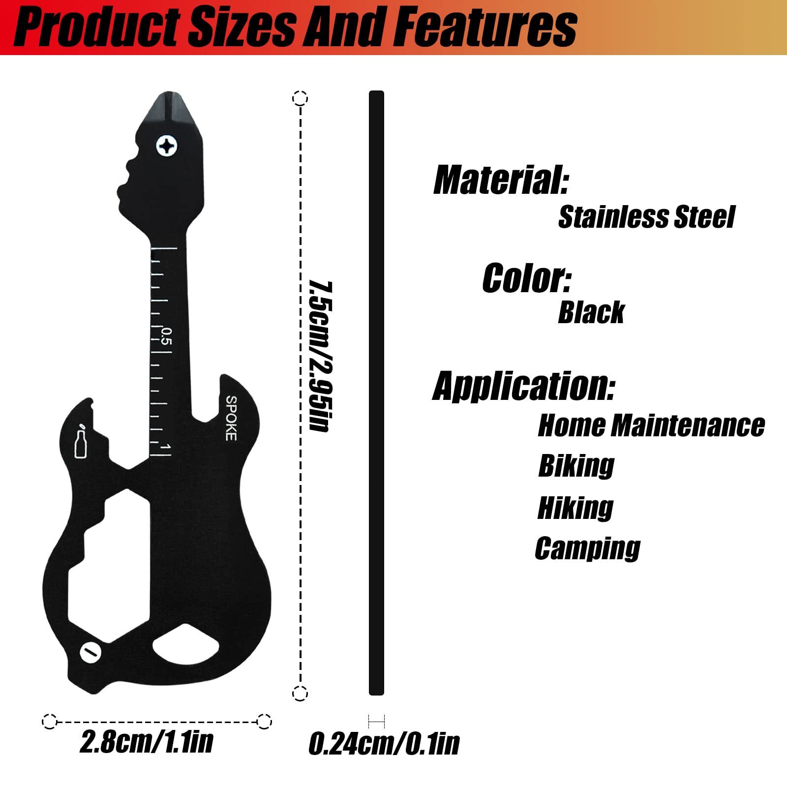 2pcs Guitar Keychain Multitool Pocket Tool Wallet Tool 12 In 1 Bottle Opener Key