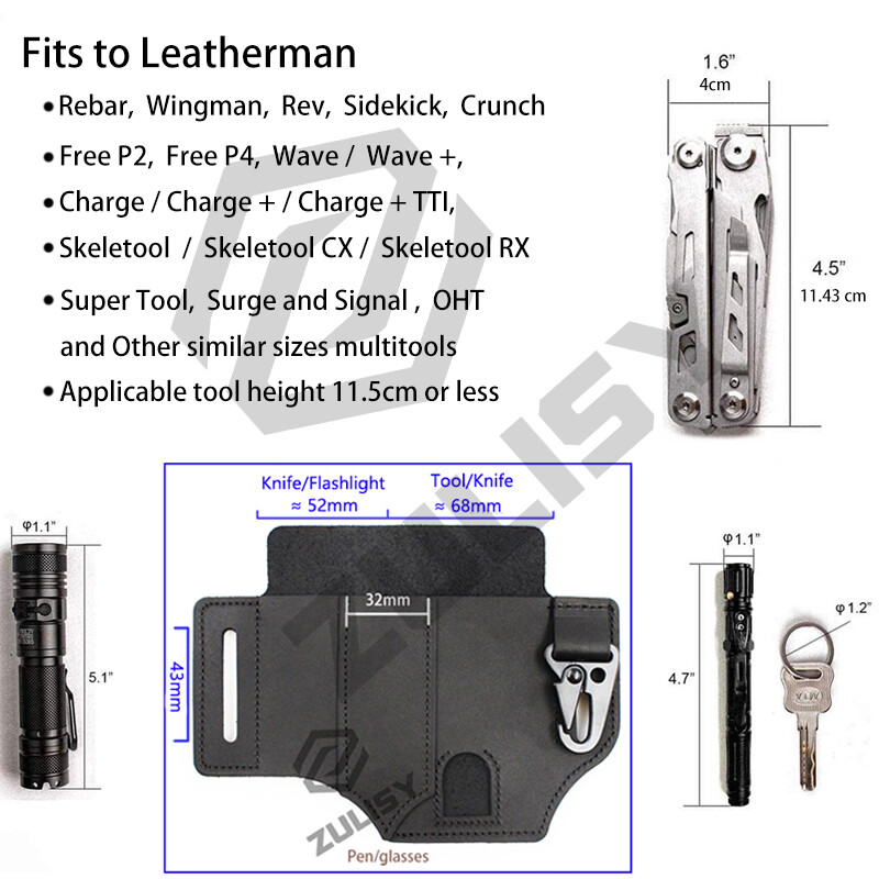 EDC Belt Organizer Multitool Leather Sheath for Leatherman Knife Pen Flashlight