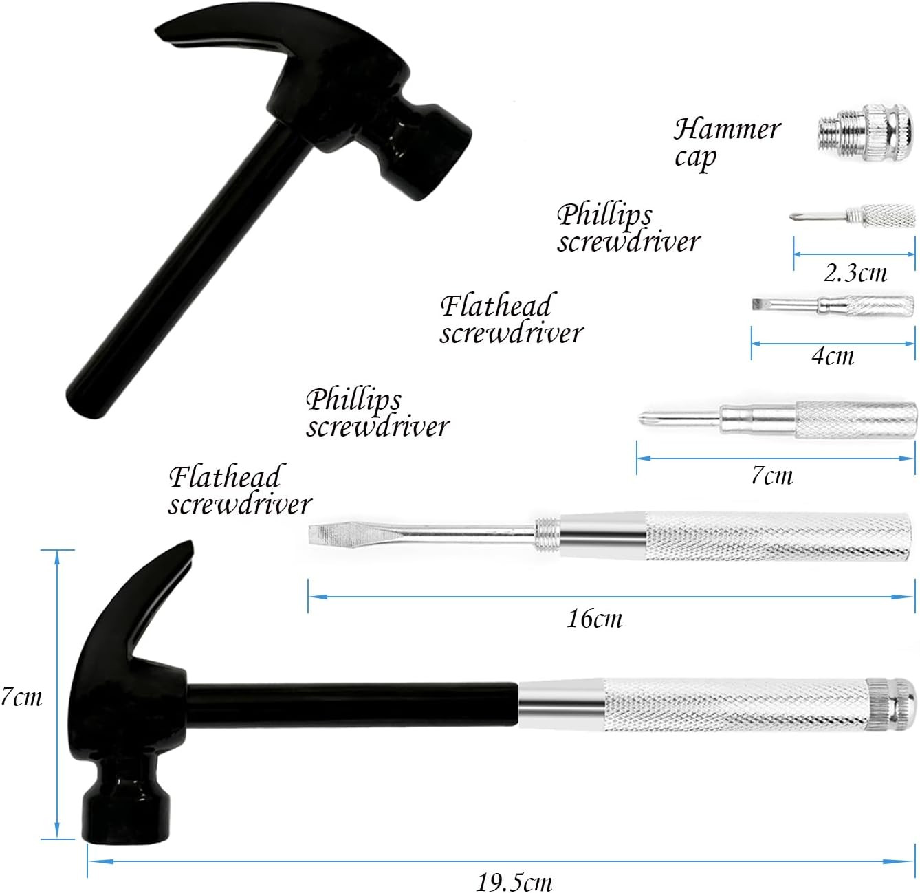 Multifunction 6 in 1 Screwdriver and Small Hammer Set, Camping Multitool Hand To