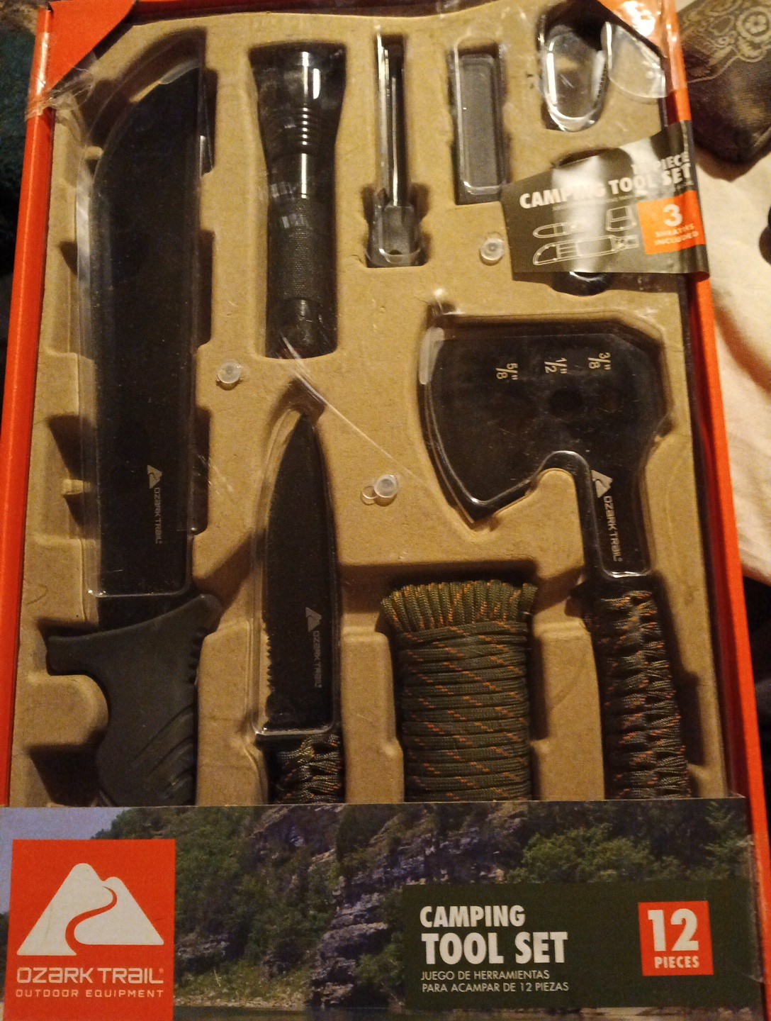 Ozark Trail 7-Piece Camping Tool Set with Hammer, Axe, Flashlight, and Knives