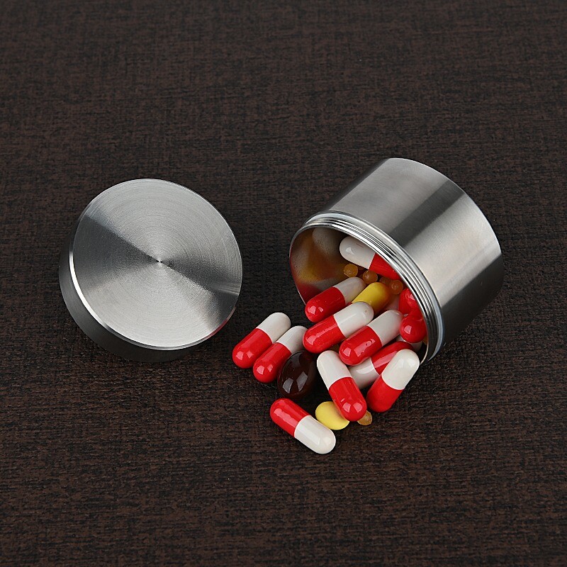 Stainless Steel Portable Pill Case Box Waterproof Round Pill Organizer Container