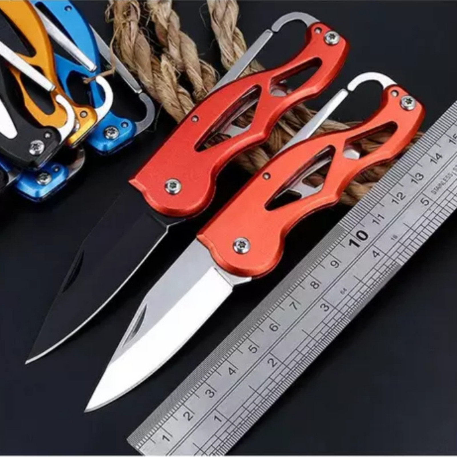 Folding Knife Key Chain Black BladeTactical Portable Pocket Hunting Survival NEW