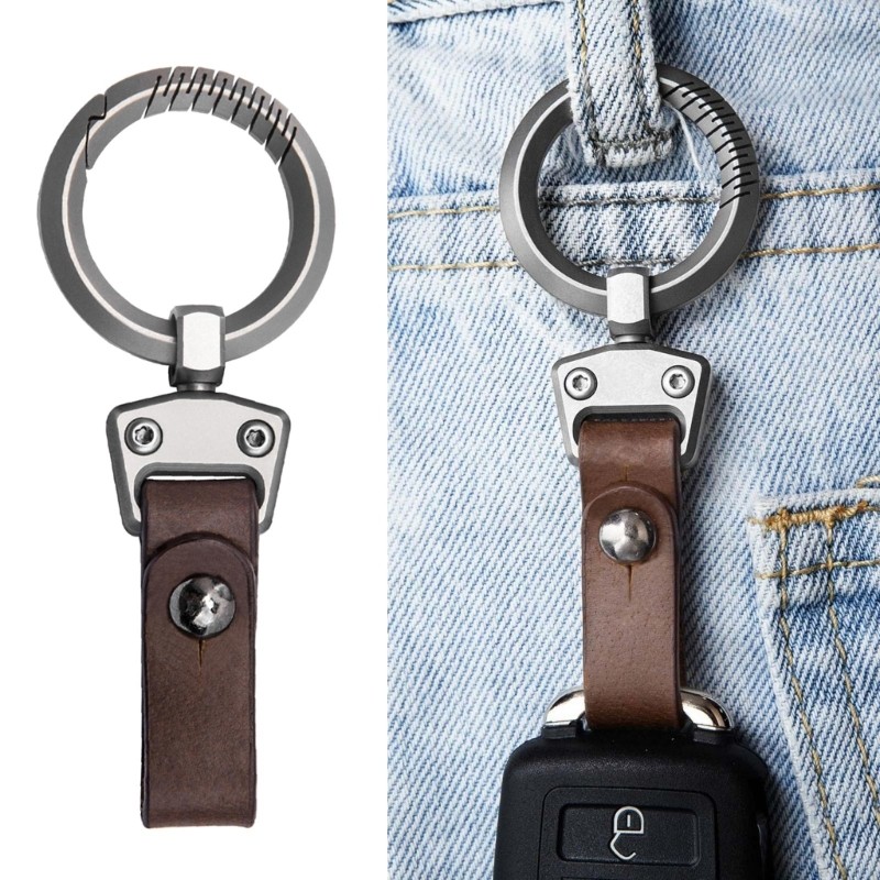 Titanium Alloy Rings Leather Car Keychain Clip Heavy Duty Belt Clip Carabiner
