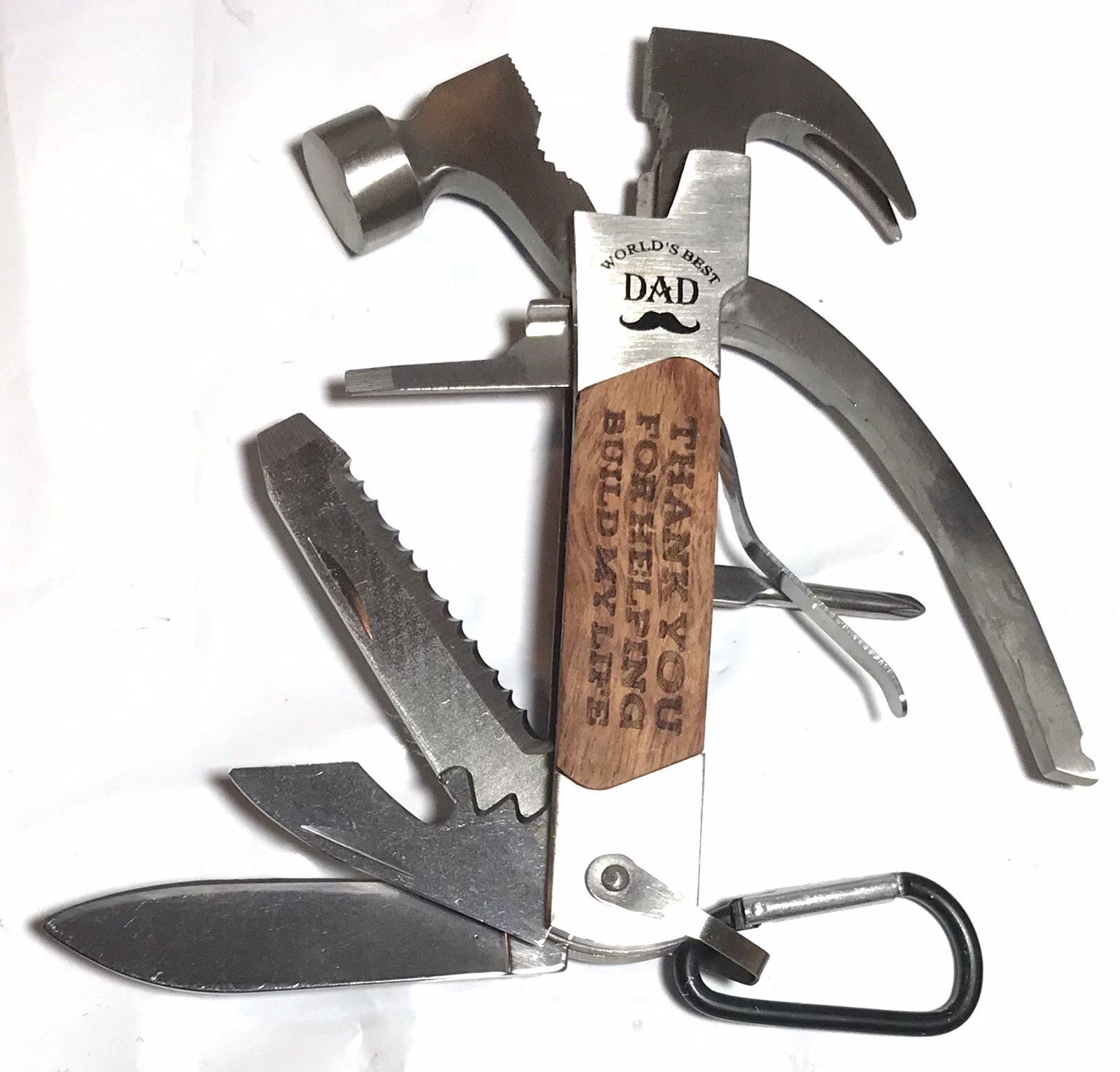 14-in-1 Multi Tool Hammer Knife for World’s Best Dad w/ Pouch 5.5” EUC