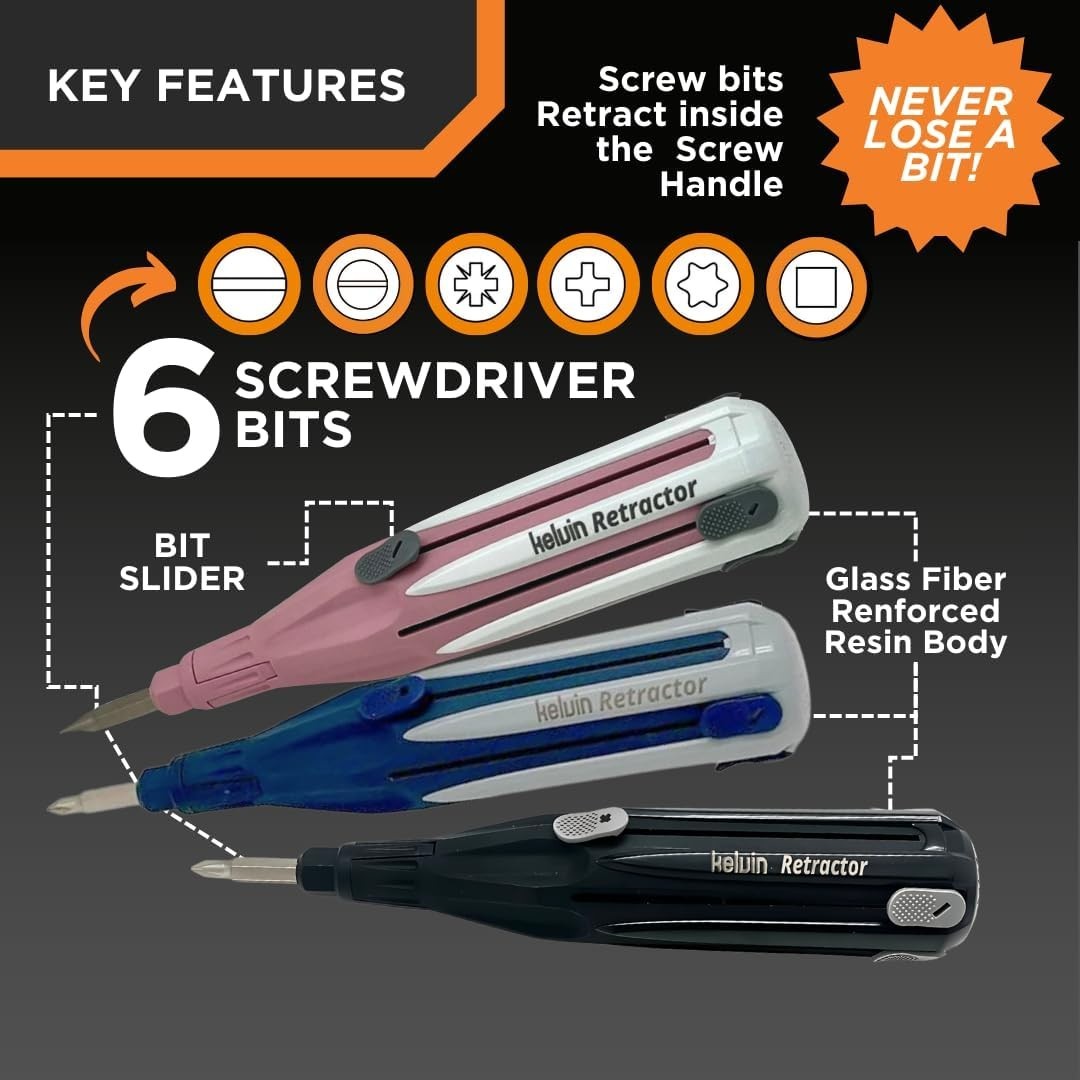 Tools Retractor – Retractable All-In-One Screwdriver Quick Change Phillips He…