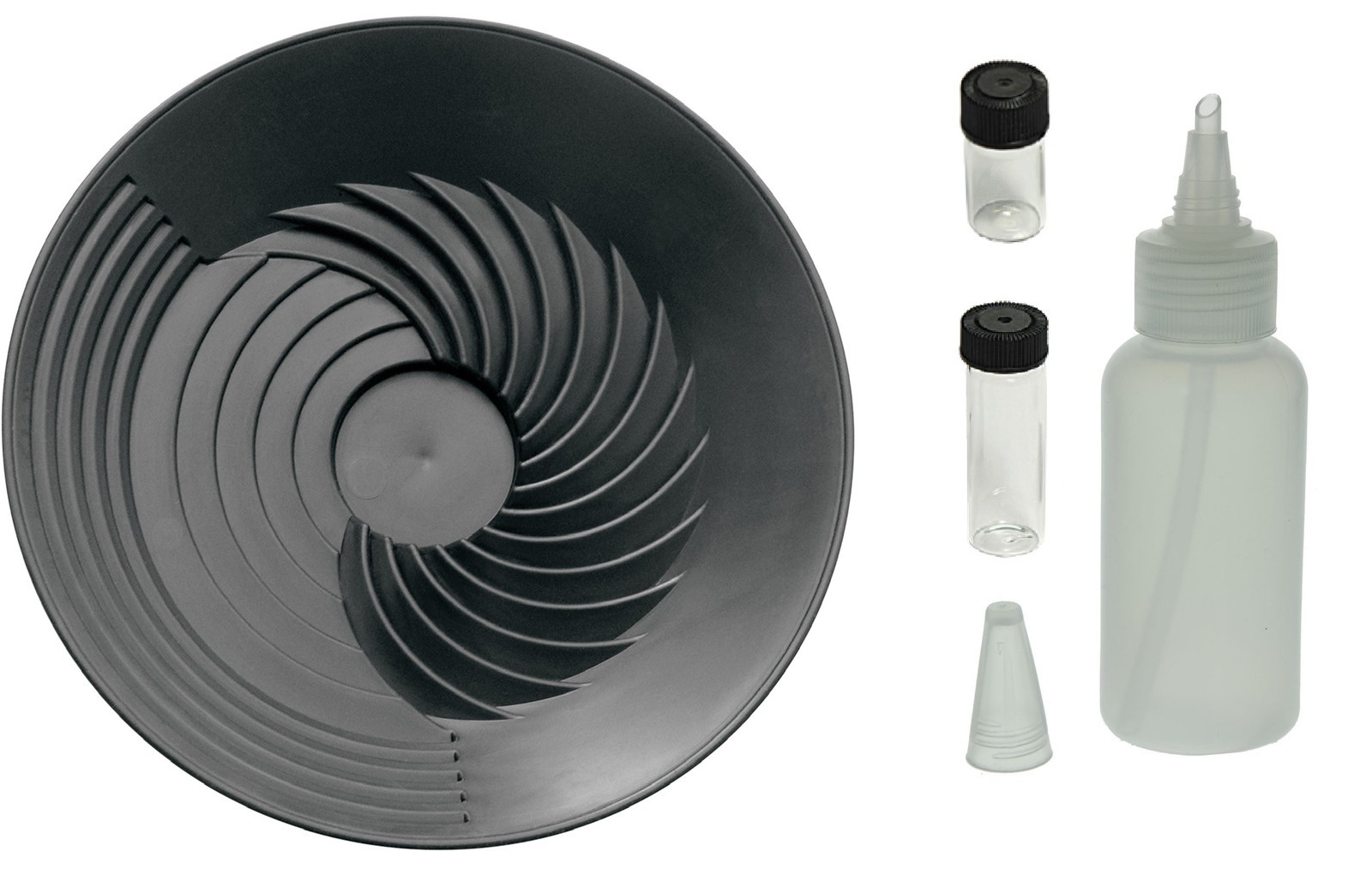 Turbopan Gold Pan/Snuffer/Vials BLACK 10″ VORTEX ACTION! Panning Prospecting