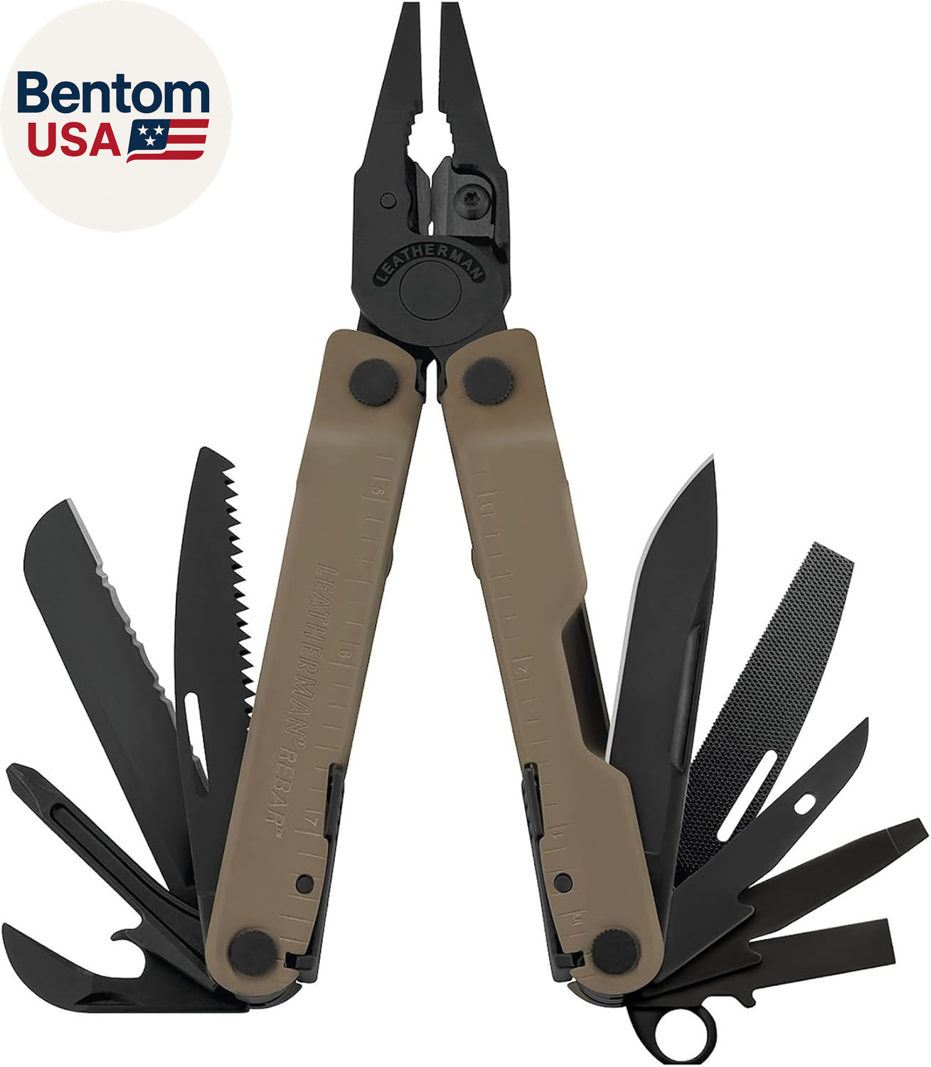 , Rebar Multitool with Premium Replaceable Wire Cutters and Saw, Coyote Tan