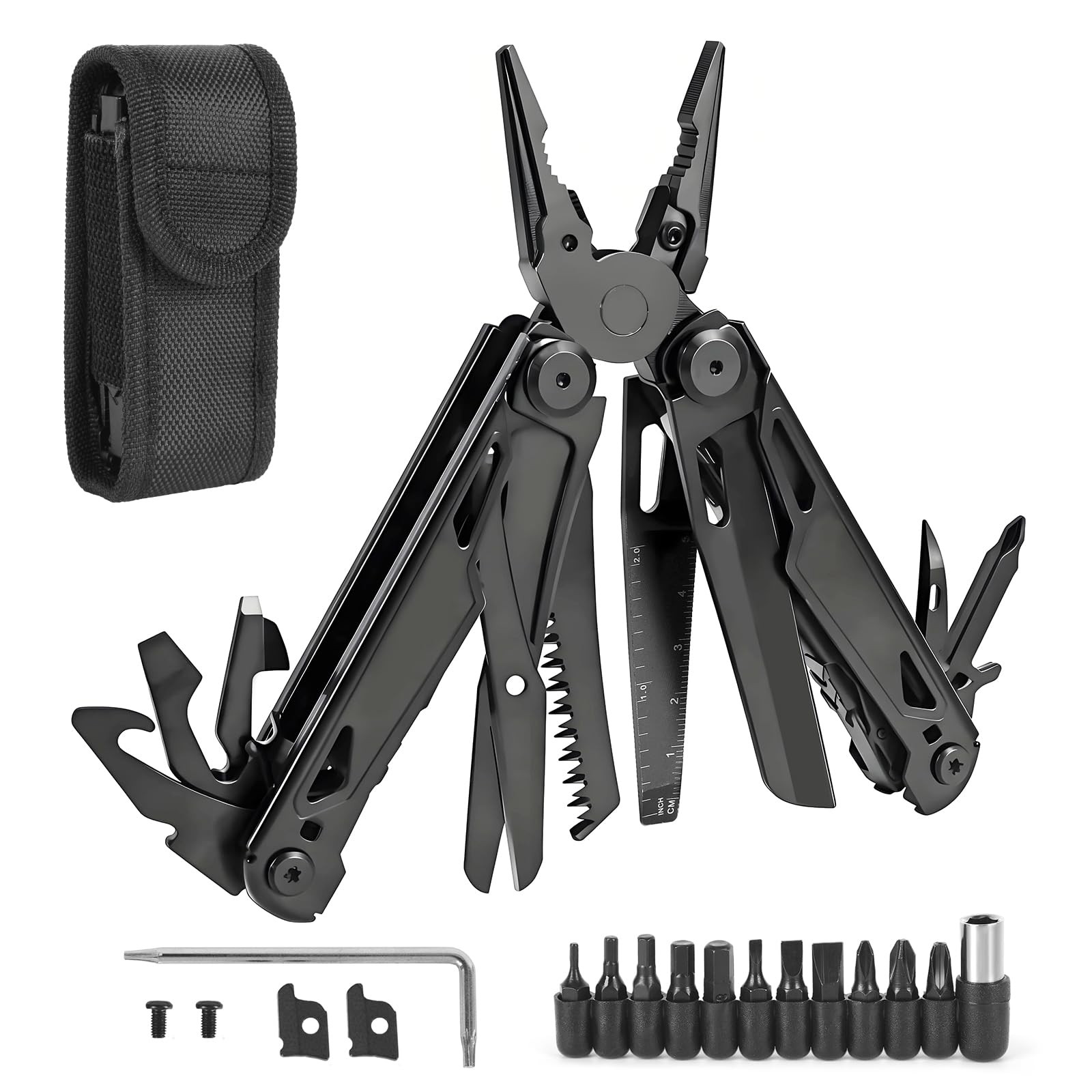 Multitool, 28-in-1 Stainless Steel Multi-Tool with Pocket Knife, Self-locking…