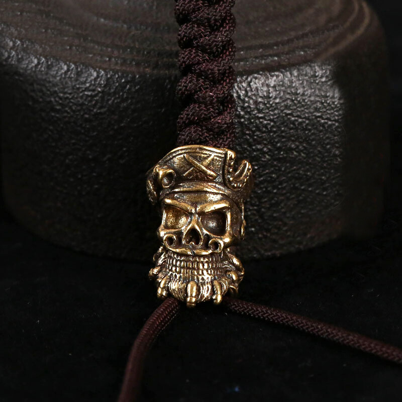 Outdoors DIY Brass Pirate Skull Knife Beads Lanyard Necklace Pendants EDC Tools