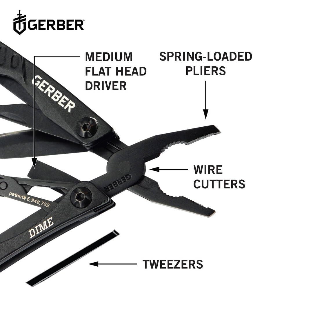 Gerber Gear Dime 12-in-1 Mini EDC Multitool – Needle Nose Pliers, New, Black