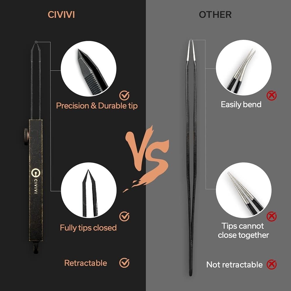 CIVIVI Tac-N-Tweeze Precision EDC Tweezers Retractable Keychain w/ Leather Sheat