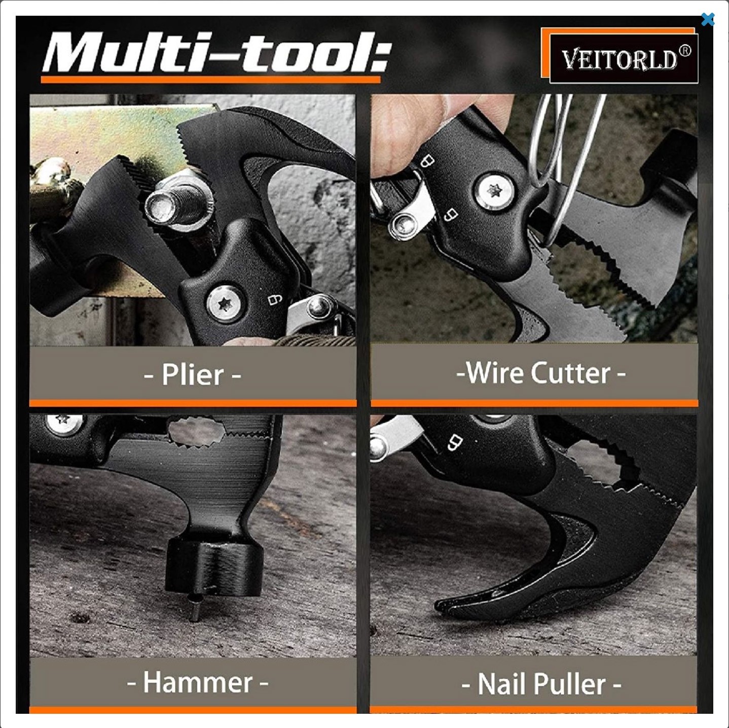 14-in-1 Multi Tool Hammer Pliers S/Steel Survival Pocket Tool Gift for Dad/Husba