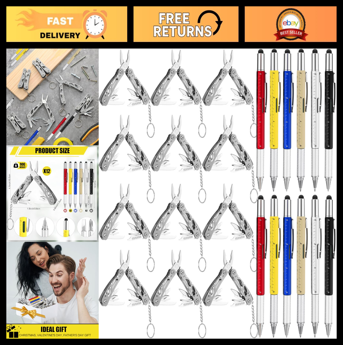 24-Piece Multitool Set – 6-in-1 Multi Tool Pens & Stainless Steel Pliers for Cam