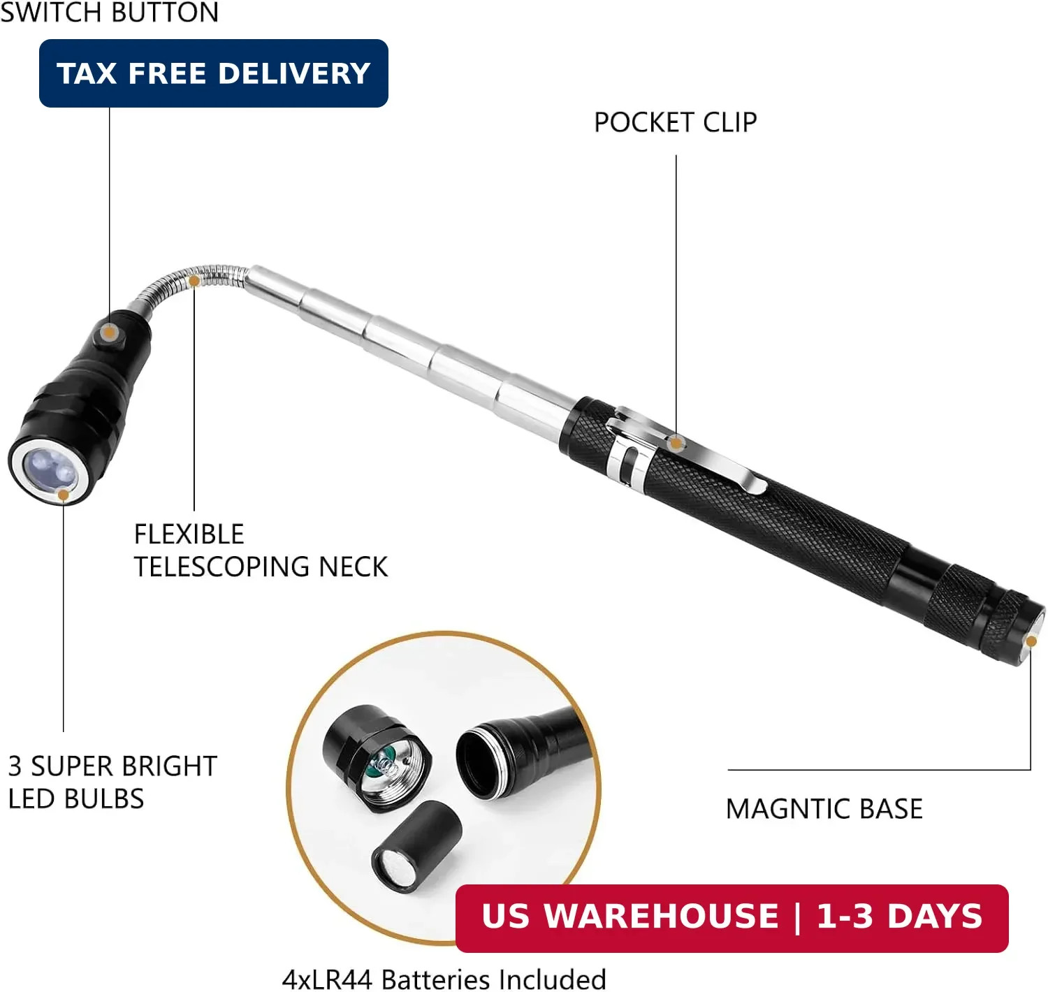 Magnetic Flashlight Fathers Day Dad Gifts for Men: Extendable Magnet Pickup Tool