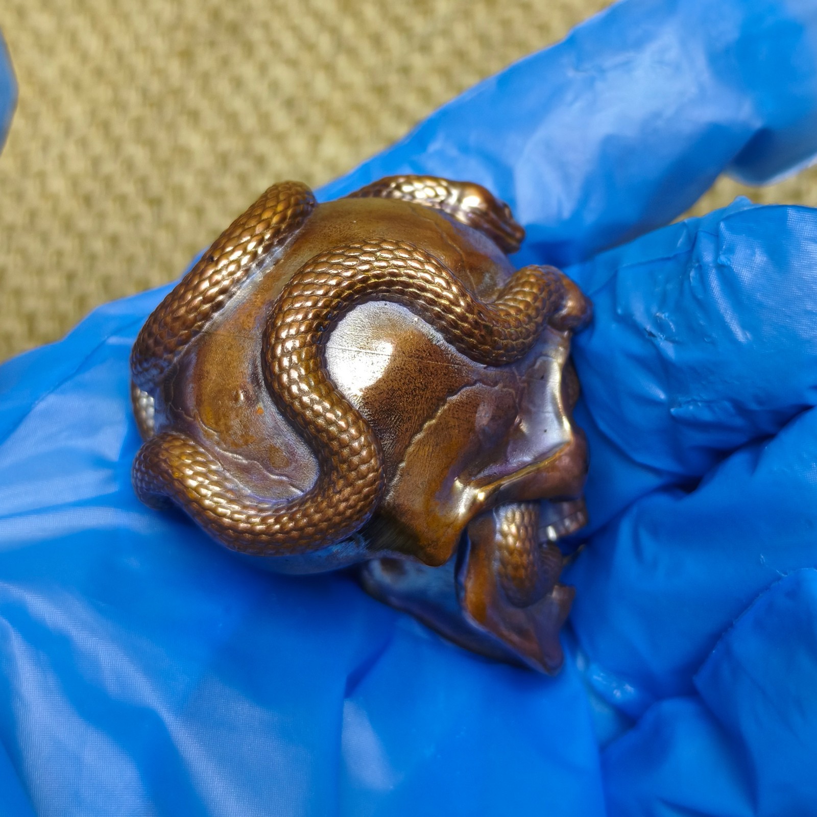 Purple copper head snake handcraft ornament Solid Artistic cast statue sculpture