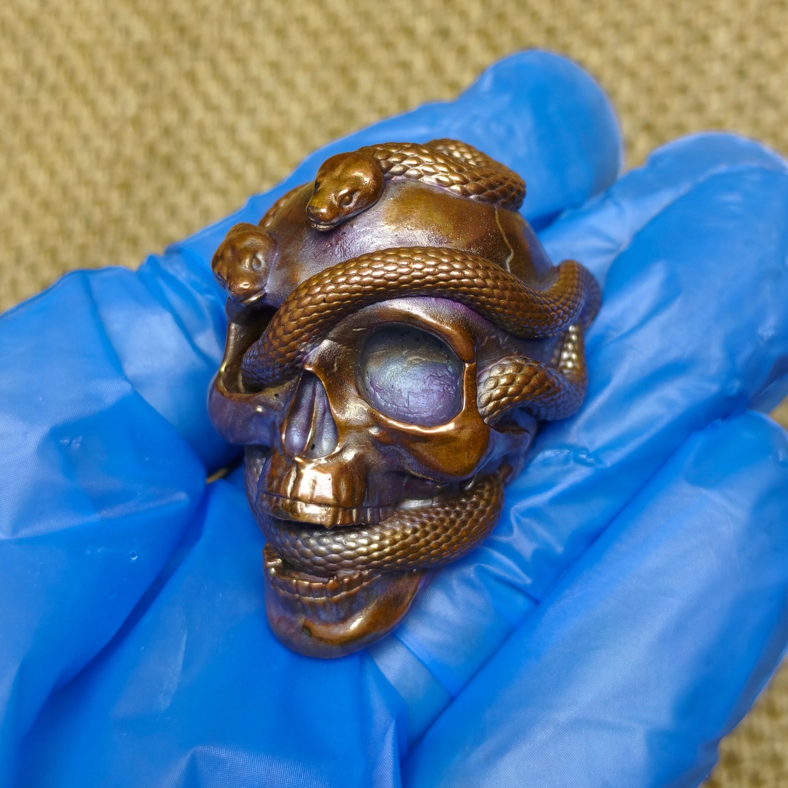 Purple copper head snake handcraft ornament Solid Artistic cast statue sculpture