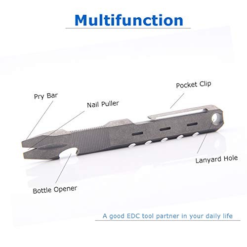 Titanium EDC Pry Bar with Nail Puller Bottle Opener Function with Pocket Grey